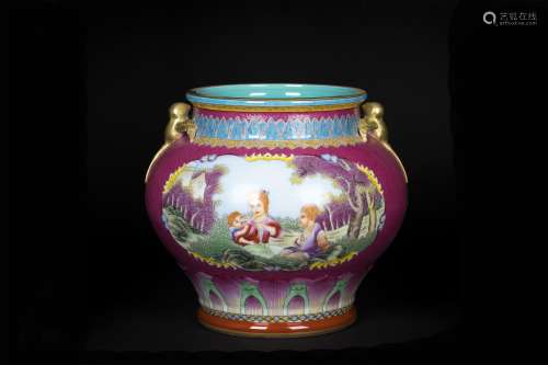 A Chinese Red Glazed Famille-Rose Porcelain Jar