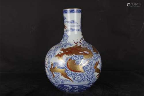 A Chinese Golden Glazed Blue and White Porcelain Vase