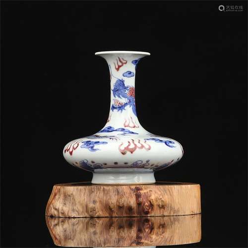 A Chinese Iron-Red Glazed Blue and White Porcelain Vase