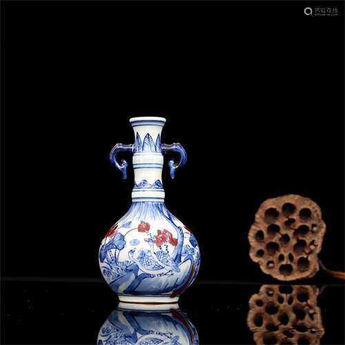 A Chinese Iron-Red Glazed Blue and White Porcelain Vase