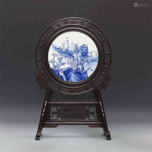 A Chinese Blue and White Porcelain Plaque