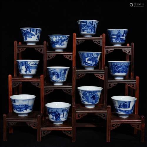 A Set of 24 Chinese Blue and White Porcelain Cups