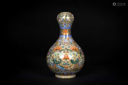 A Chinese Golden Ground Famille-Rose Porcelain Vase