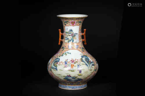 A Chinese Golden Ground Famille-Rose Porcelain Vase