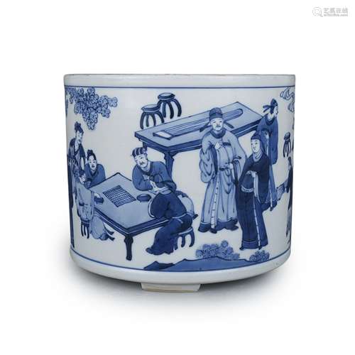 A Chinese Blue and White Porcelain Brush Pot