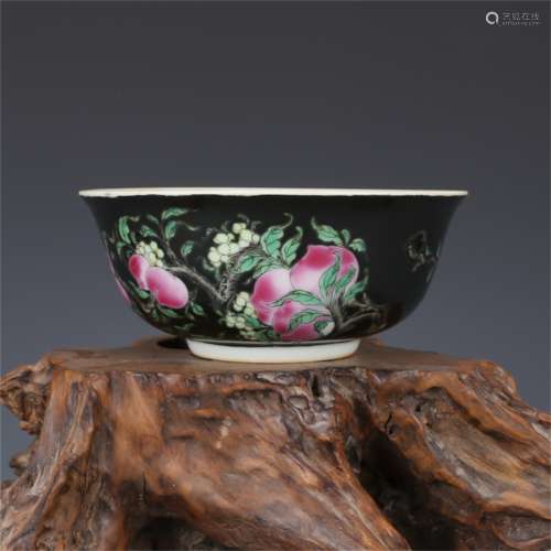 A Chinese Black Ground Famille-Rose Porcelain Bowl