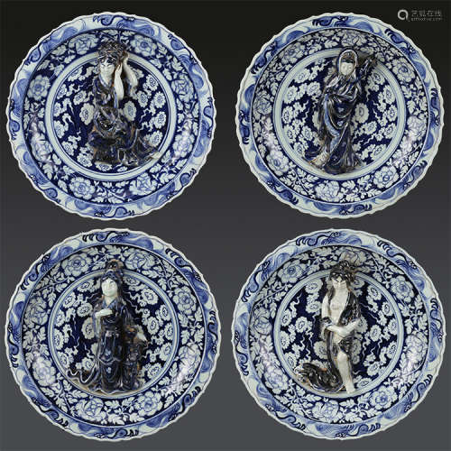 A Set of Four Chinese Blue and White Porcelain Plates