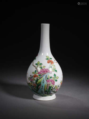 A  POWDER  ENAMEL  FLOWER  VASE  PAINTED  WITH HOLE  STONES  IN QING  YONGZHENG  PERIOD