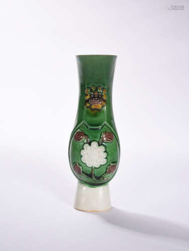 A  QING DYNASTY  VEGETARIAN TRI-COLORED WALL  VASE