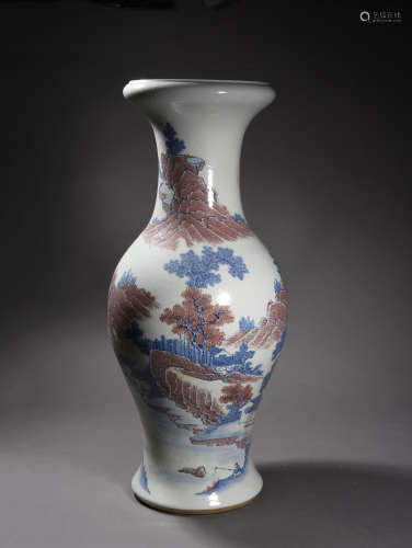 A BLUE AND WHITE AND COPPER RED VASE,19TH CENTURY
