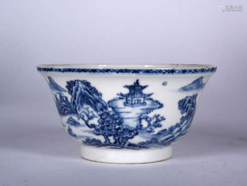 A BLUE AND WHITE LANDSCAPE BOWL, 19TH CENTURY