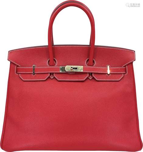 HERMES 爱马仕Birkin30红色/金扣 EPSOM 皮 P刻