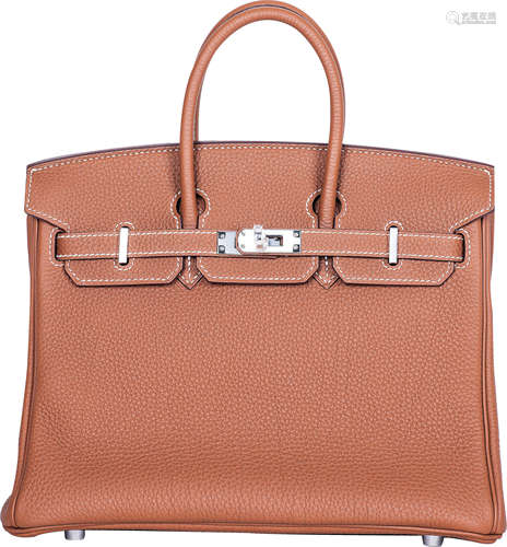 HERMES 爱马仕BIRKIN 25棕金银扣TOGO皮 D刻2019