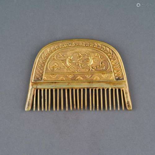 TANG DYNASTY CHINESE GILT SILVER COMB