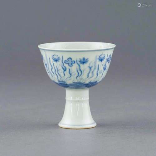 MING CHENGHUA BLUE & WHITE LOTUS POND HIGH BOWL