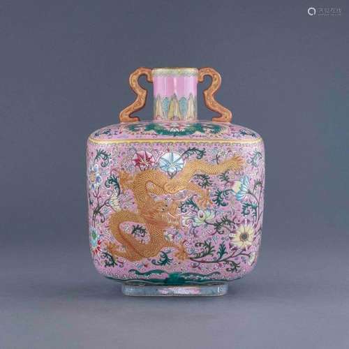 QIANLONG FAMILLE ROSE GILT DRAGON VASE