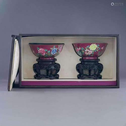 PAIR GUANGXU FLORAL BOWLS IN BOX