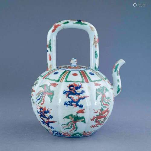 MING JAJING WUCAI DRAGON TEAPOT