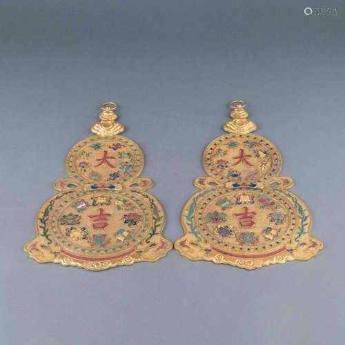 PR GILT BRONZE INLAID DOUBLE GOURD WALL HANGING PLAQUES