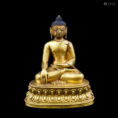 QING CHINESE GILT BRONZE SHAKYAMUNI BUDDHA