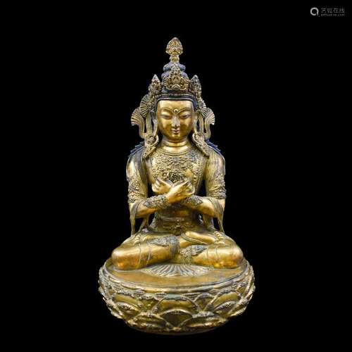 QING GILT BRONZE BUDDHA SEATED VAJRADHARA