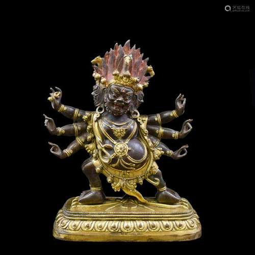 QING GILT BRONZE BUDDHA FIGURE OF HAYAGRIVA