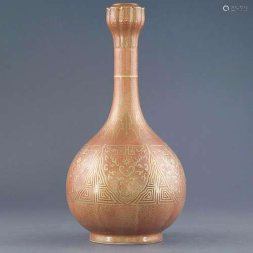 QIANLONG GILT OVER CARMINE RED BELL VASE