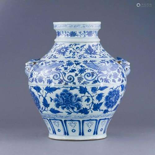 YUAN BLUE & WHITE WRAPPED FLORAL JAR