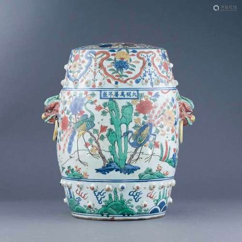 MING WANLI WUCAI CRANE MOTIF PORCELAIN STOOL