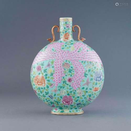 QIANLONG FAMILLE ROSE FLORAL MOON VASE