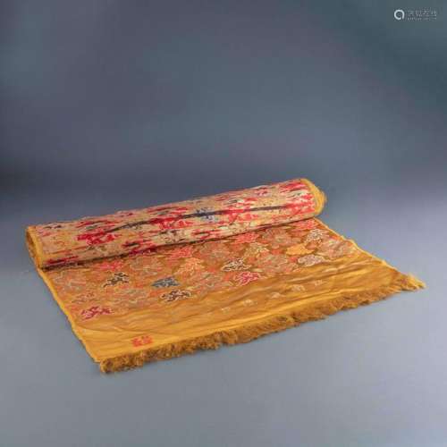 19TH C CHINESE EMBROIDERY DRAGON YELLOW SILK ROLL