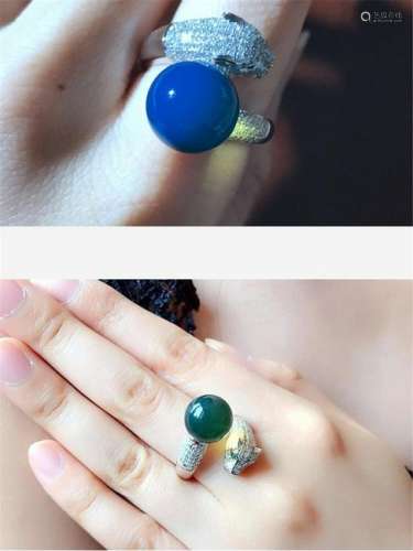 Blue Amber Ring S925 Silver Blue Per 12mm Live