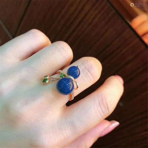 Blue Amber Ring 925 Silver Plated 18k Gold