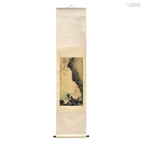 CHINESE PAINTING SCROLL OF DAMO IN LANDSCAPE