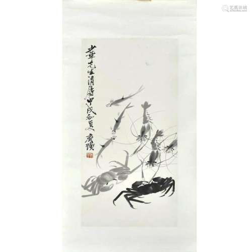 CHINESE GRAISALLE CRABS & SHRIMPS PAINTING SCROLL
