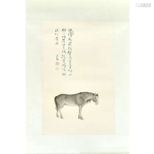 CHINESE GRAISALLE HORSE PAINTING SCROLL