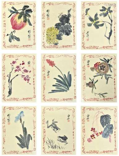 SET OF 9 CHINESE PAINTINGS OF FLORAL & FAUNA