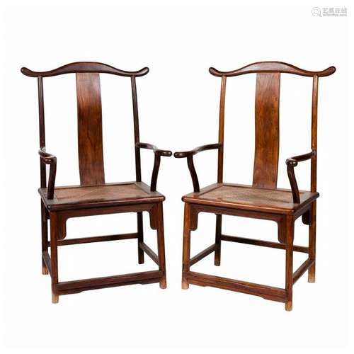 PAIR OF HUANGHUALI OFFICER HAT ARMCHAIRS