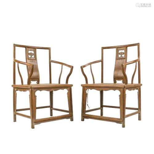 PAIR OF 18TH C HUANGHUALI LOWBACK ARMCHAIRS (MEIGUI YI)