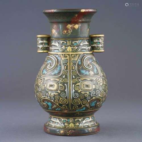 QIANLONG BRONZE GLAZED AMPHORA ZUN VASE