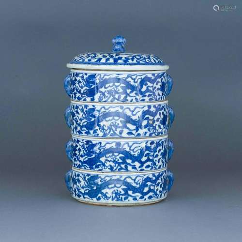 MING BLUE & WHITE DRAGON STACKED FOOD BOX