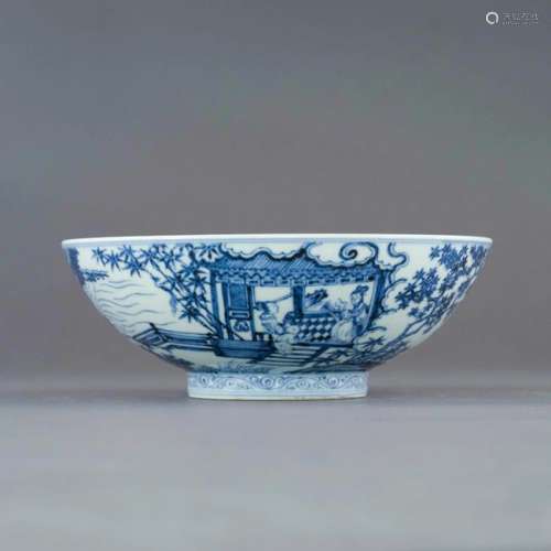 XUANDE BLUE & WHITE FIGURIAL BOWL