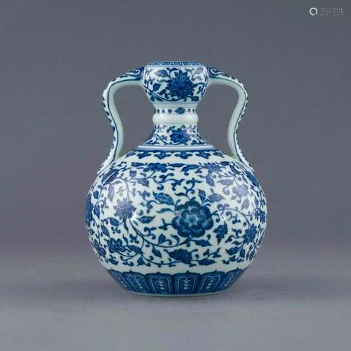 YONGZHENG BLUE & WHITE WRAPPED FLORAL AMPHORA VASE