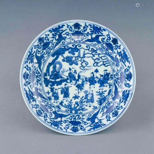 MING JIAJING BLUE & WHITE FIGURINES PLATE