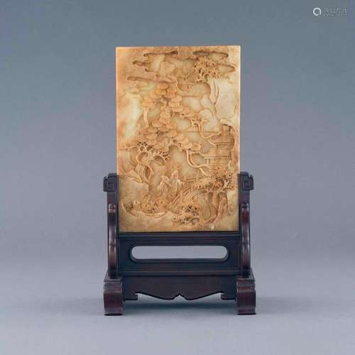 JADE CARVED LANDSCAPE TABLE SCREEN