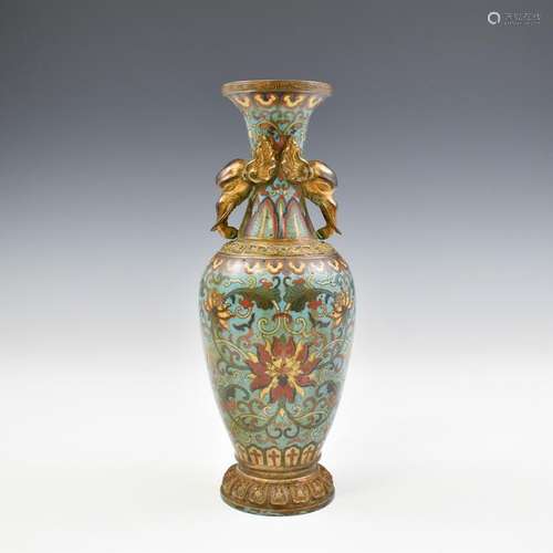 QIANLONG GILT BRONZE CLOISONNE VASE