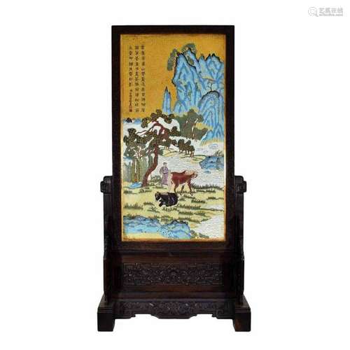 QING GILT BRONZE CLOISONNE ENAMEL TABLE SCREEN