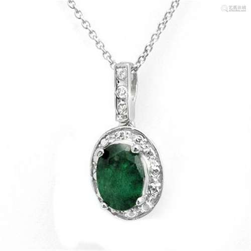 Genuibe 1.02 ctw Emerald and diamnd Pendant White gold