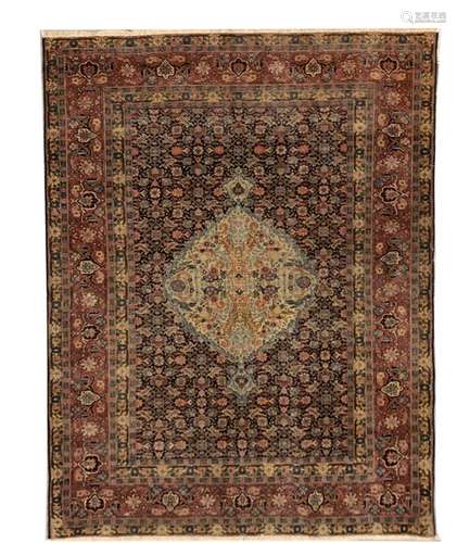 TAPIS en laine, SENNEH ou Ferahan, a fond bleu a f…