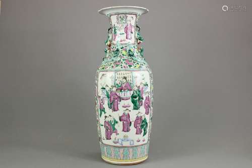 A 19th Century Chinese Famile Rose Vase; the vase depicting flowers, figures, lizards and fish, approx 60 cms h